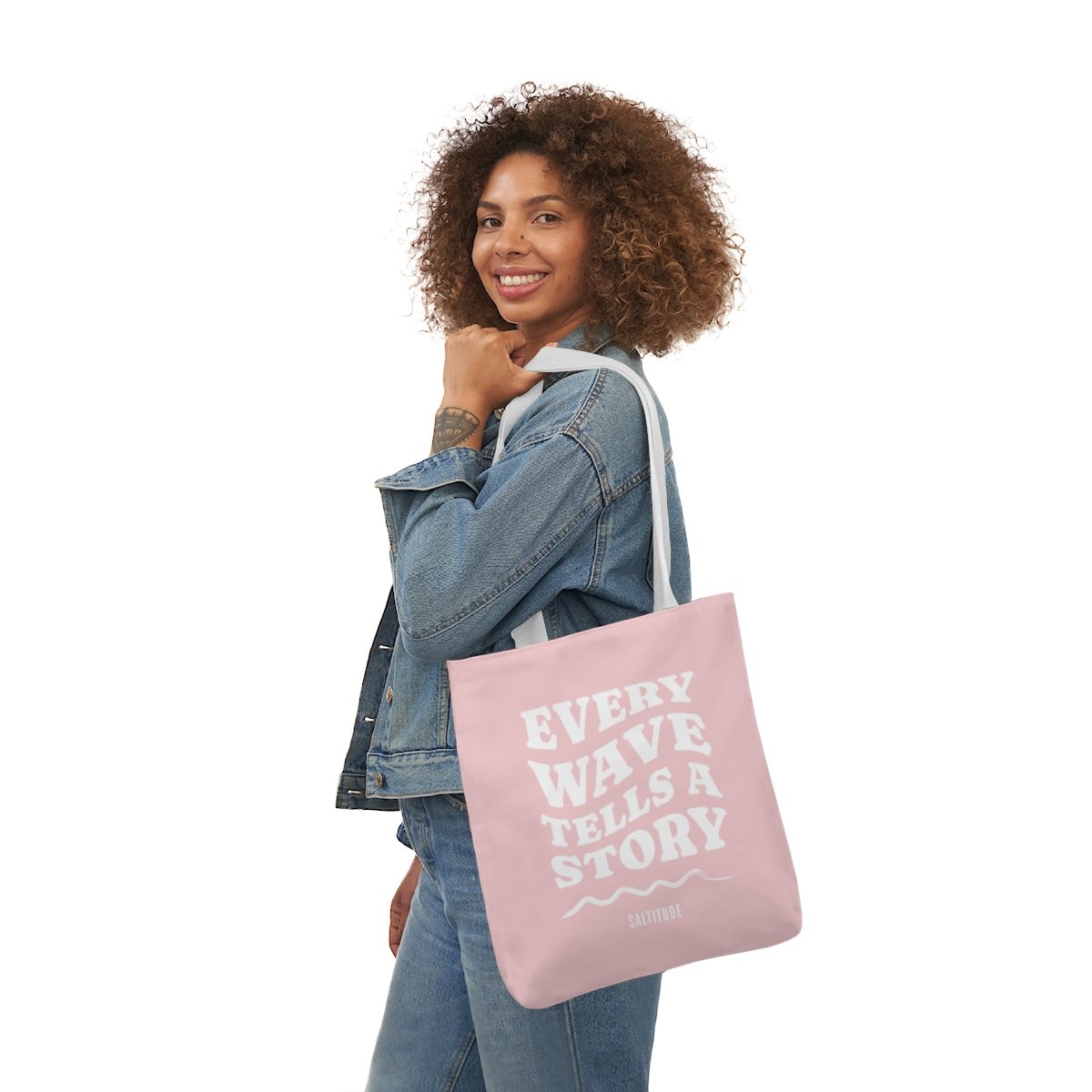 Every Wave tells a story pink tote bag